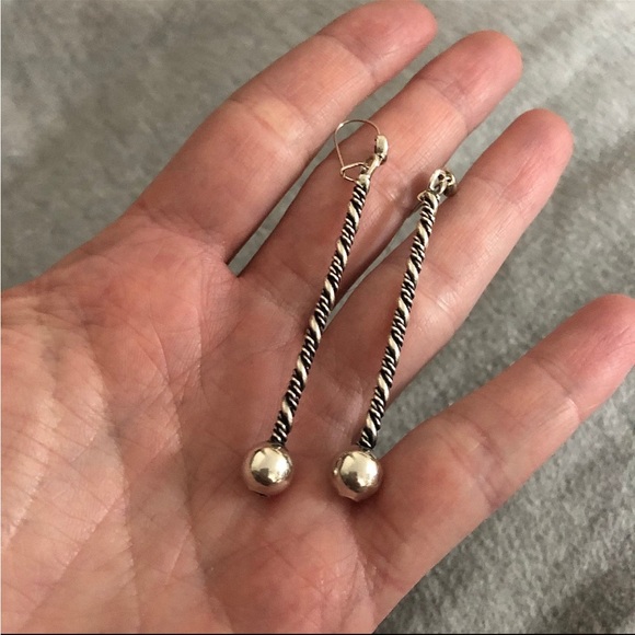 Sterling Silver Long Drop Dangle Bar Earrings Women Handcrafted Handmade Jewelry - Picture 3 of 7